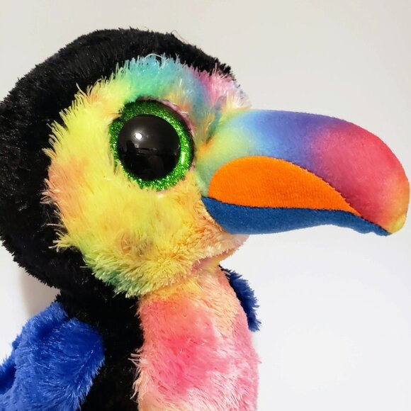 TY Beanie "Beaks" the Toucan 8.5" TySilk Colorful Tropical Bird Blue Pink Green - Picture 2 of 7